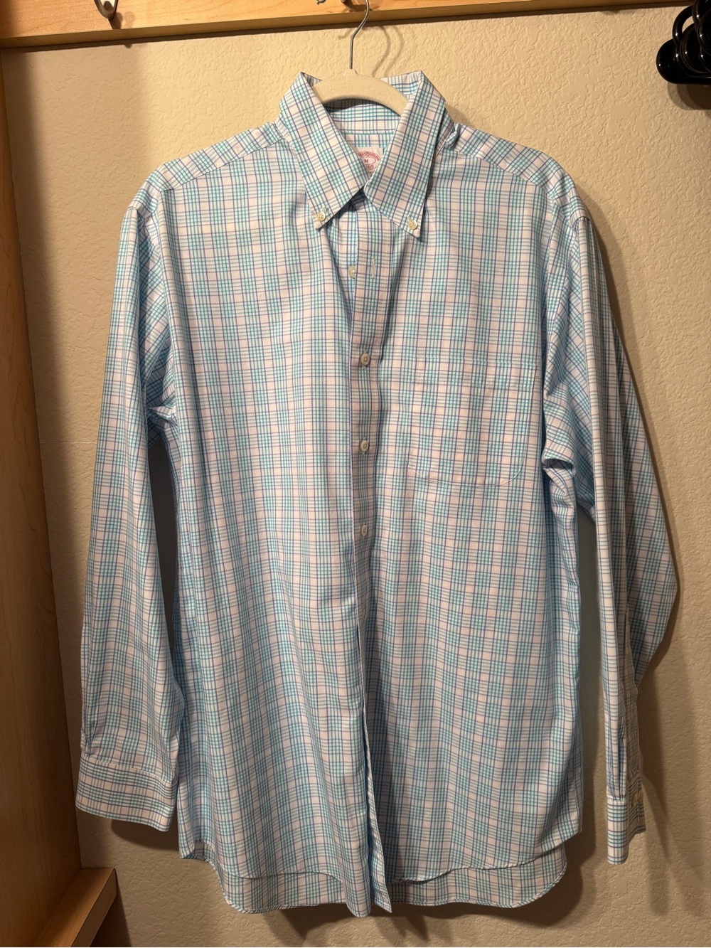 Brooks Brothers Light Blue & White Plaid Button-Down Shirt - M, fits like L!
